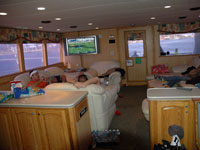 Relaxing, watching football games inside the "Miss Celeste"